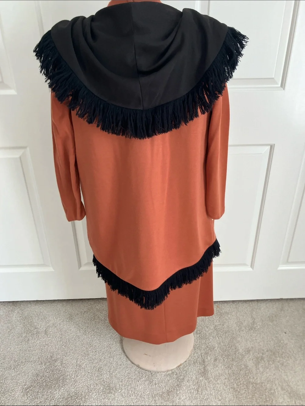 VTG Women's Rust Midi Dress with Black Fringe Shawl